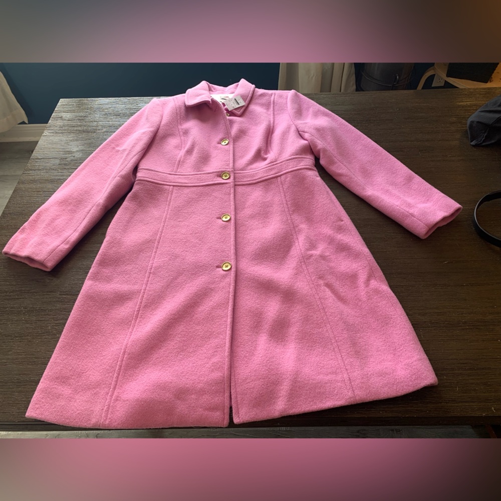 J. Crew Pink Lady Day Coat with Gold Buttons
